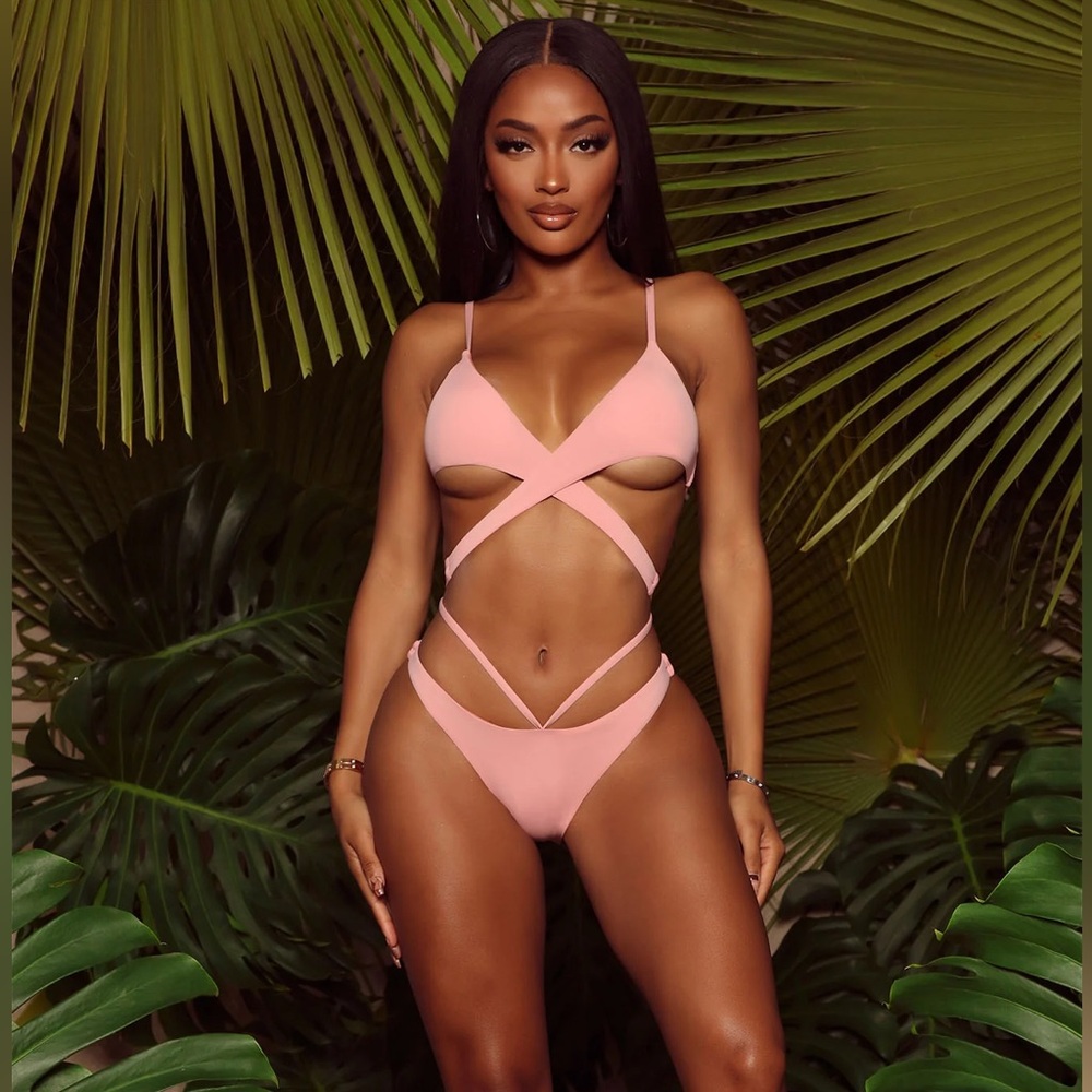 Fashion Nova Crossed My Mind Pink Strappy Bikini Set Blush Pink Size Small